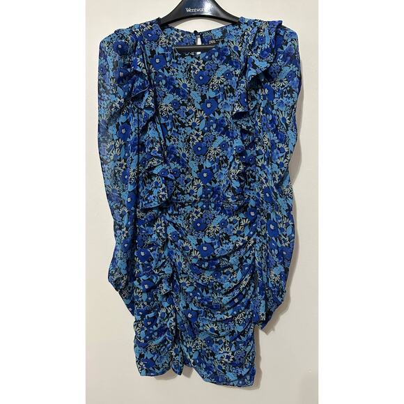 ZARA Blue Draped Mini Dress Size XS - Picture 1 of 5